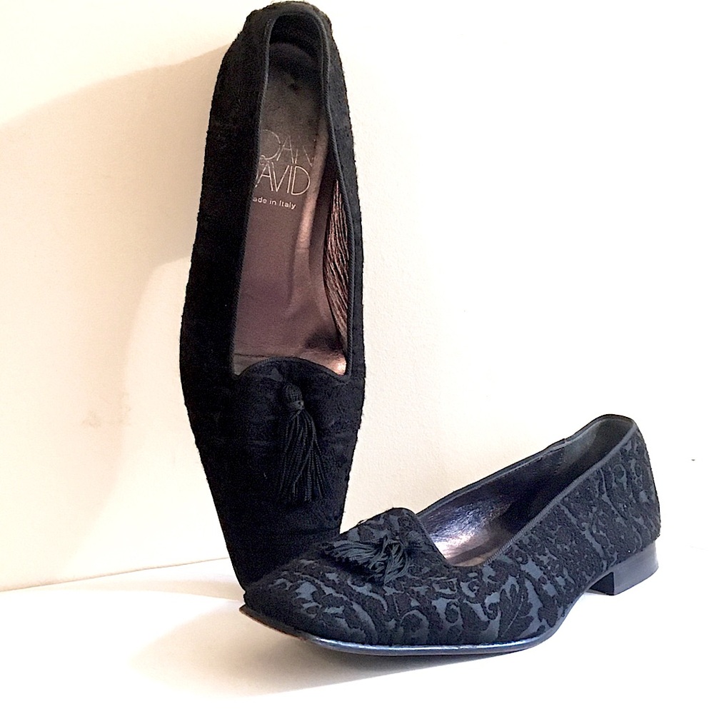 Joan and David Black Brocade Loafers Size 9